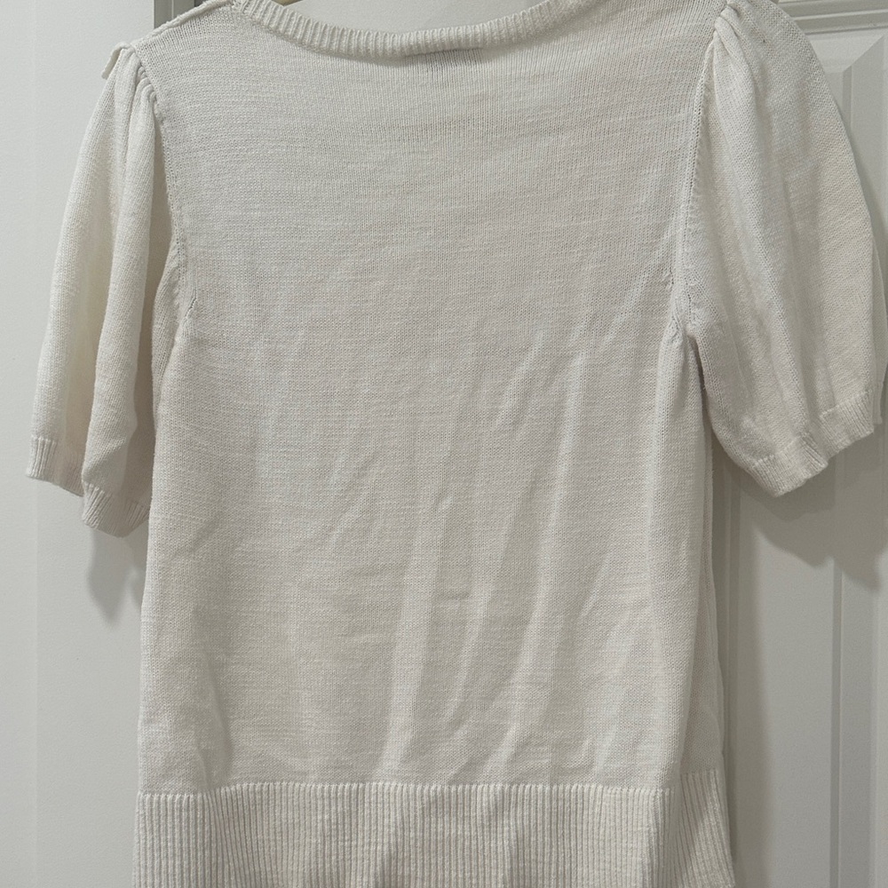 LOFT Cream Ruffle Knit Sweater - Picture 3 of 3